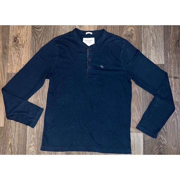Abercrombie & Fitch Muscle Men's Henley Shirt Size Small Blue Long Sleeve - Picture 1 of 6